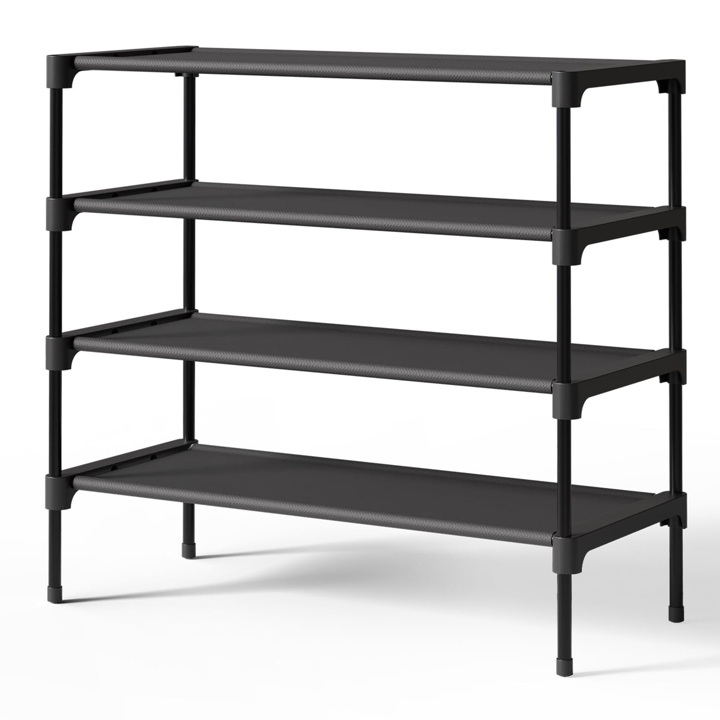Kitsure Shoe Rack - Non-Woven Shoe Rack Shelf, Shoe Organizer for Closet, Entryway, Garage & Corridor, Stackable Shoe Shelves, 27.5" Wide - 3 Tier, Black
