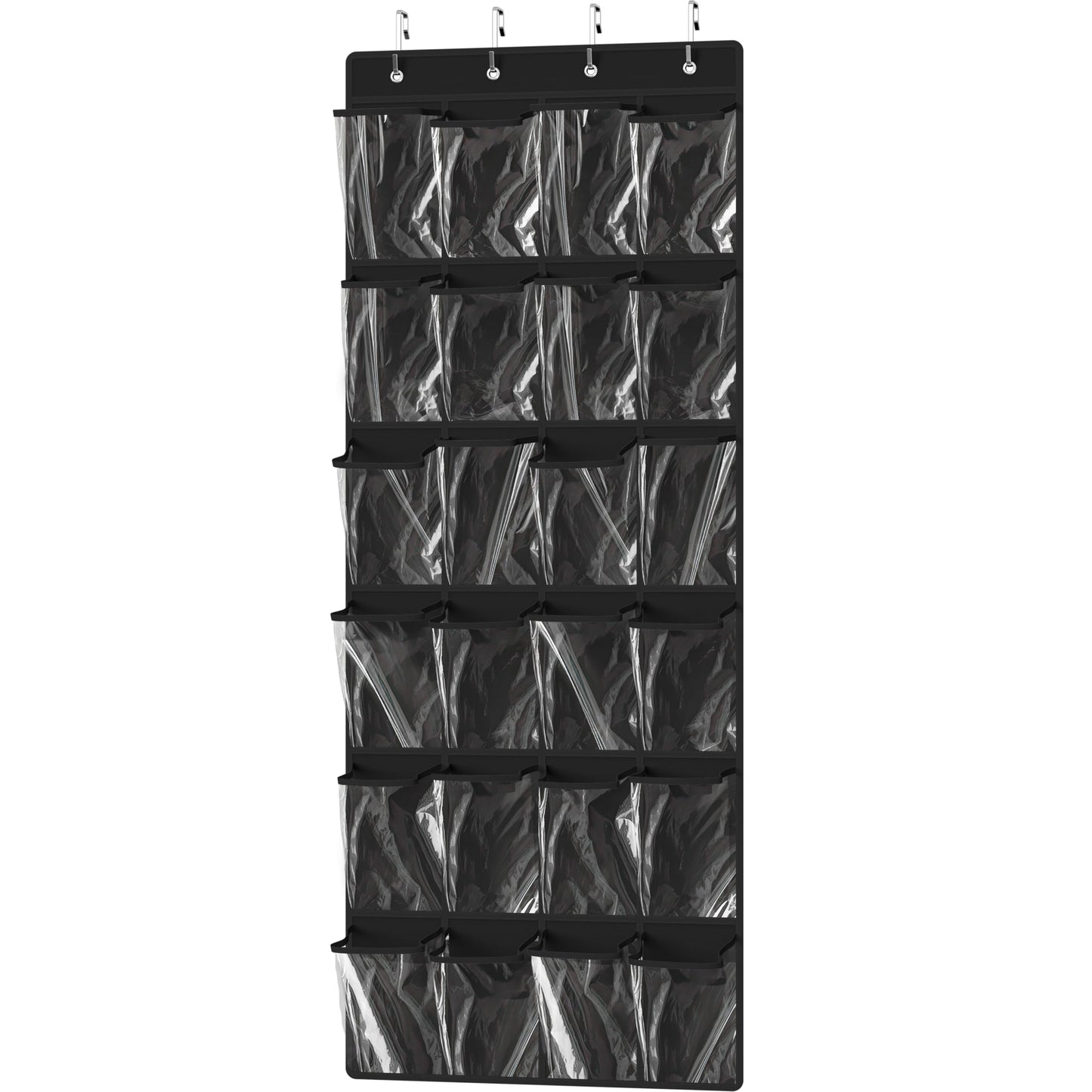 Simple Houseware 24 Pockets - Crystal Clear Over The Door Hanging Shoe Organizer, Gray (64'' x 19'')