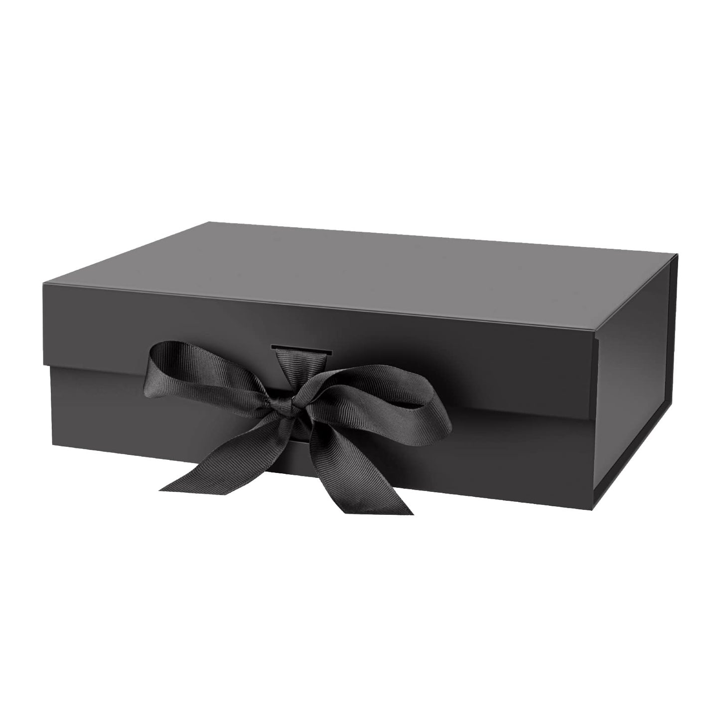 DaiJoob Gift Box with Lid for Presents 10.5x7.5x3.1 Inches with Ribbon and Magnetic Closure(1-Pack) (Black)