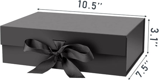 DaiJoob Gift Box with Lid for Presents 10.5x7.5x3.1 Inches with Ribbon and Magnetic Closure(1-Pack) (Black)