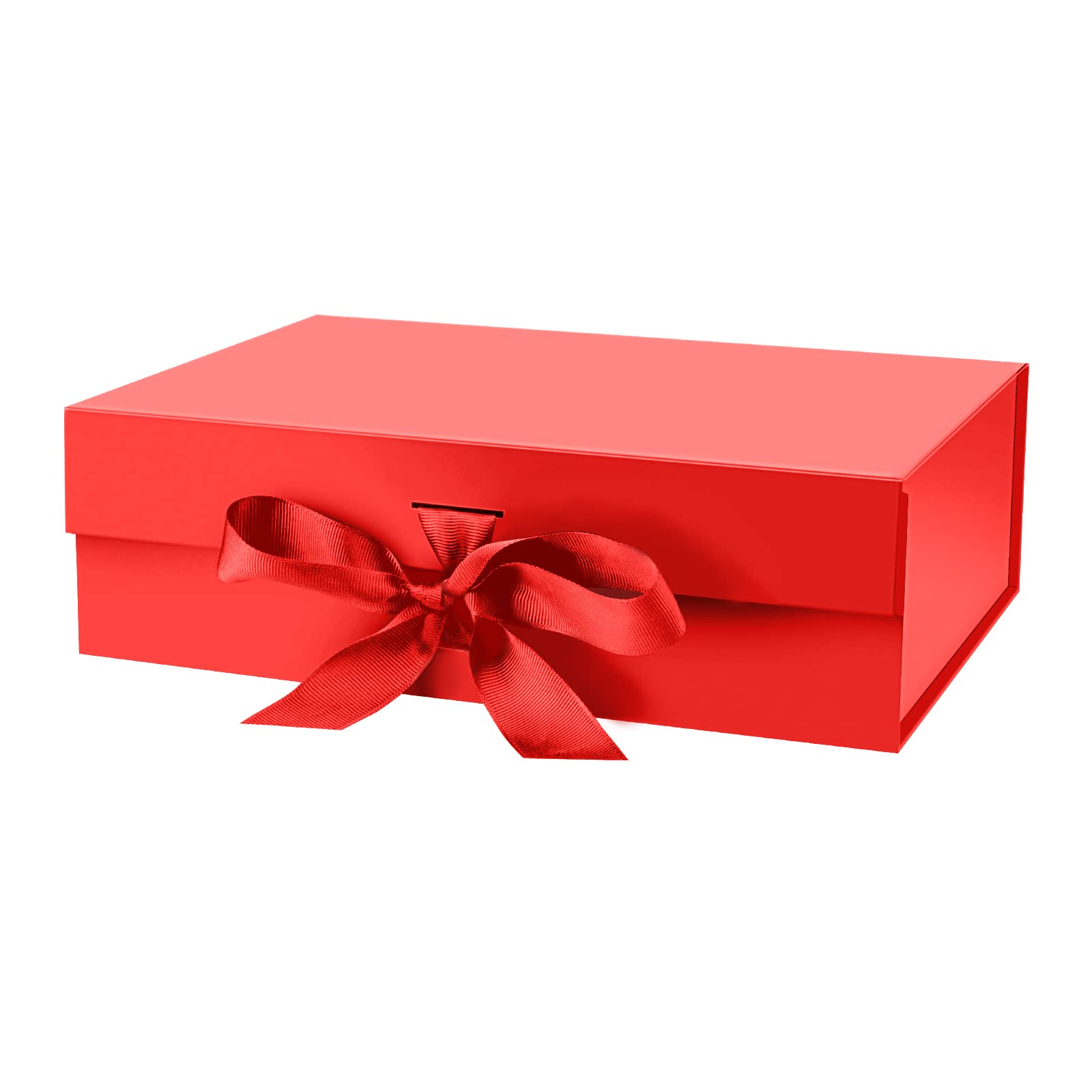 DaiJoob Gift Box with Lid for Presents 10.5x7.5x3.1 Inches with Ribbon and Magnetic Closure(1-Pack) (Black)