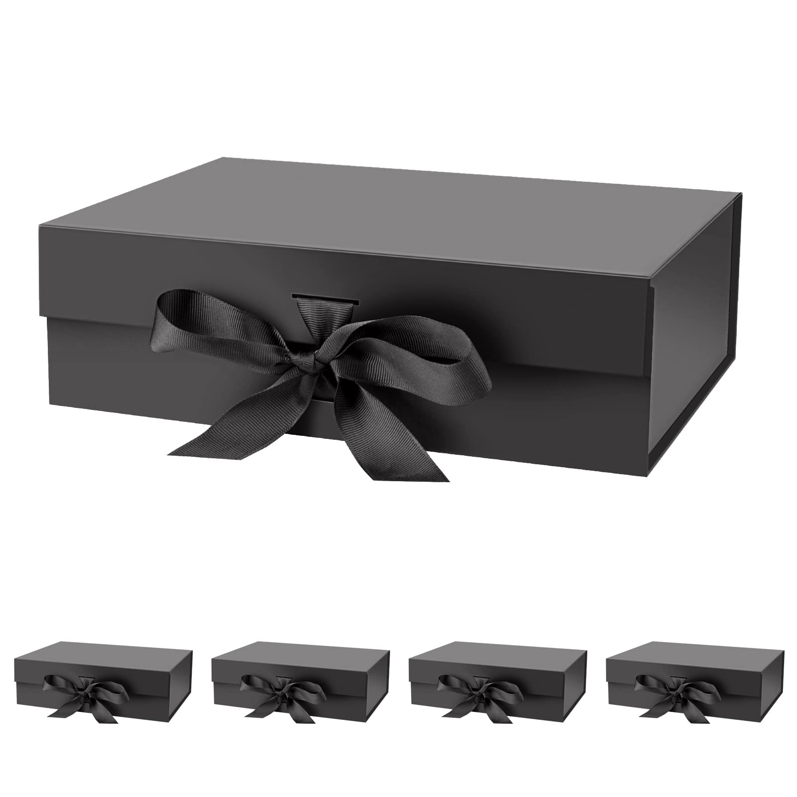 DaiJoob Gift Box with Lid for Presents 10.5x7.5x3.1 Inches with Ribbon and Magnetic Closure(1-Pack) (Black)