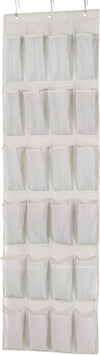 Amazon Basics 24 Medium Mesh Pocket Over-the-Door Hanging Shoe Organizer, Space Saving Shoe Storage, Light Grey | Over-the-Door, 24
