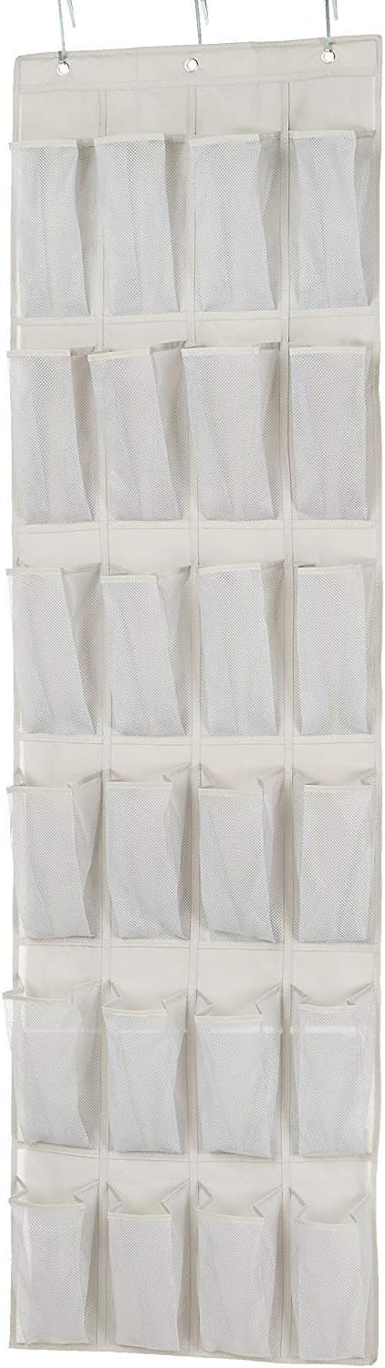 Amazon Basics 24 Medium Mesh Pocket Over-the-Door Hanging Shoe Organizer, Space Saving Shoe Storage, Light Grey | Over-the-Door, 24