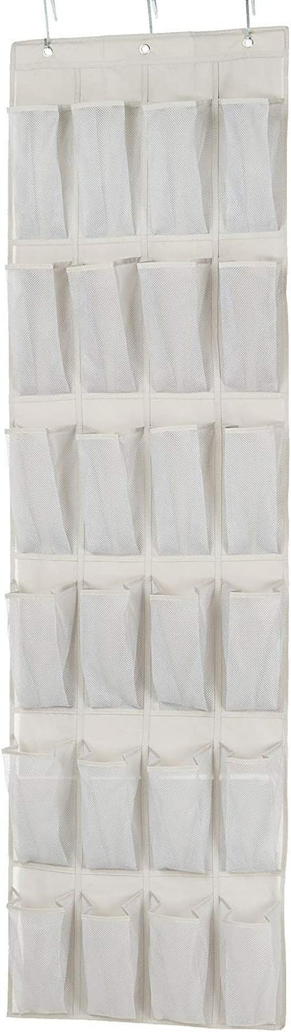 Amazon Basics 24 Medium Mesh Pocket Over-the-Door Hanging Shoe Organizer, Space Saving Shoe Storage, Light Grey | Over-the-Door, 24