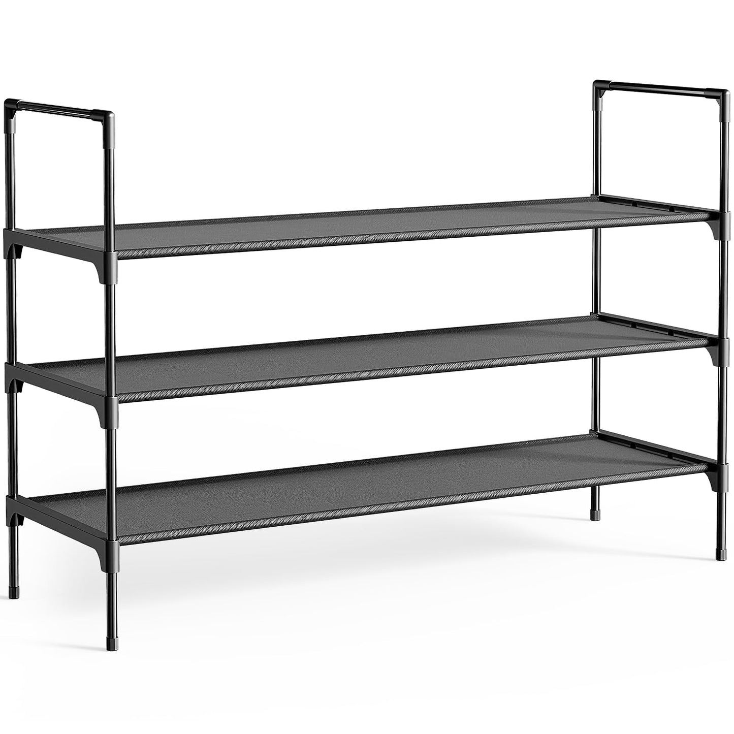 Kitsure Shoe Rack - 3-Tier Shoe Organizer, Shoe Rack for Closet, Entryway, Bedroom, Easy- Assembly Storage Shelf with Side Handles, 27.6" Wide - 3 Tiers, Black