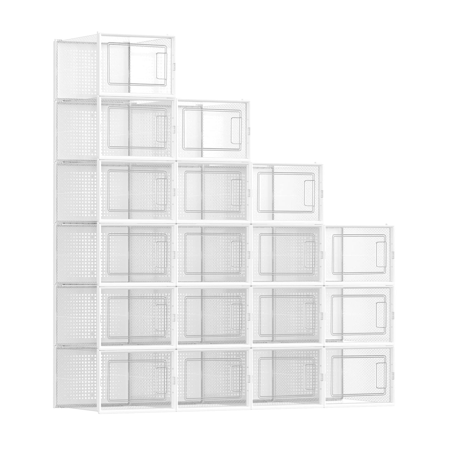 SONGMICS Shoe Boxes, Pack of 12 Shoe Storage Organizers, Stackable Clear Plastic Boxes for Closet, Sneakers, 13.1 x 9.1 x 5.6 Inches, Transparent and White ULSP12SWT