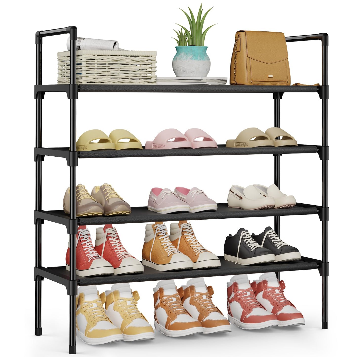 Kitsure Shoe Rack - 3-Tier Shoe Organizer, Shoe Rack for Closet, Entryway, Bedroom, Easy- Assembly Storage Shelf with Side Handles, 27.6" Wide - 3 Tiers, Black