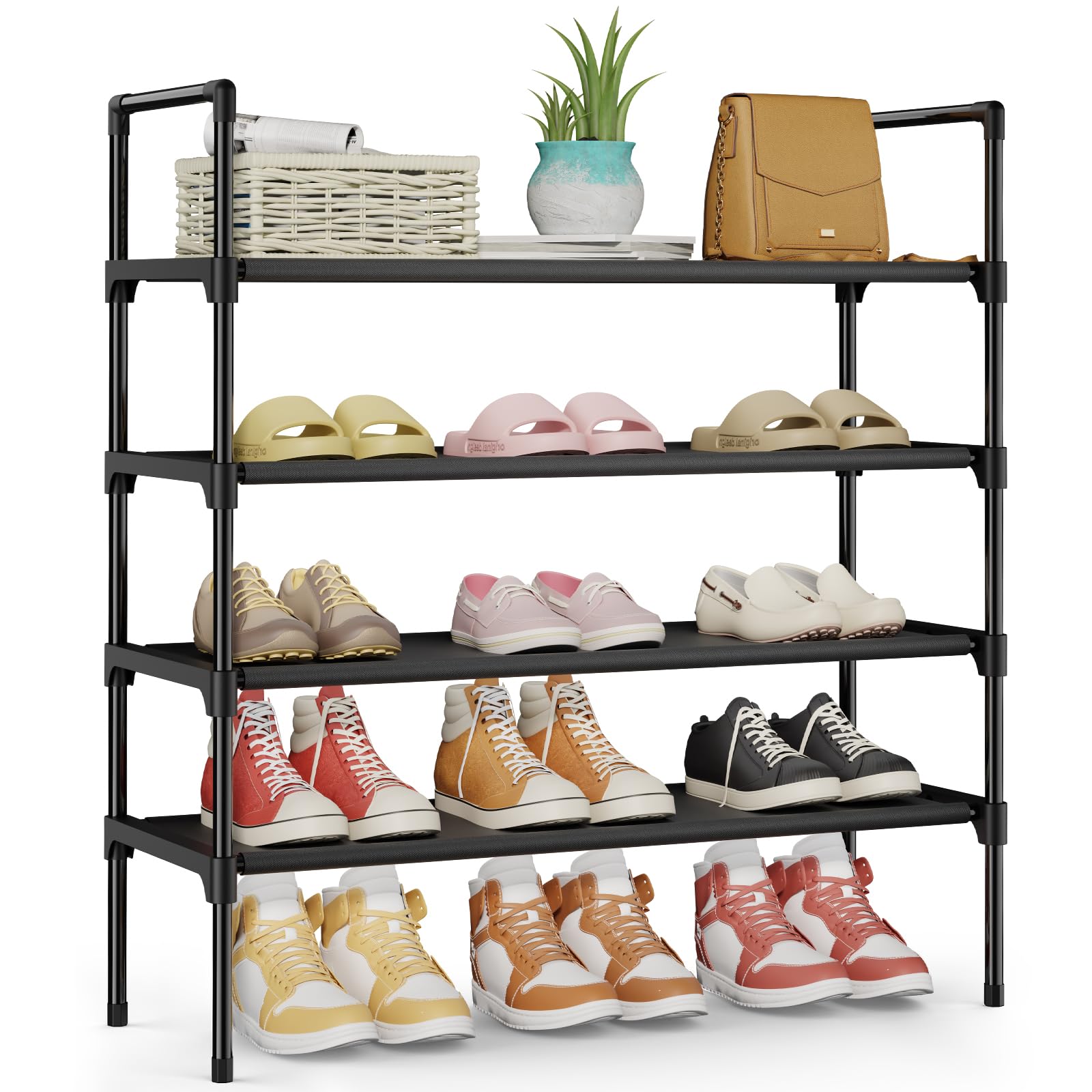 Kitsure Shoe Rack - 3-Tier Shoe Organizer, Shoe Rack for Closet, Entryway, Bedroom, Easy- Assembly Storage Shelf with Side Handles, 27.6" Wide - 3 Tiers, Black