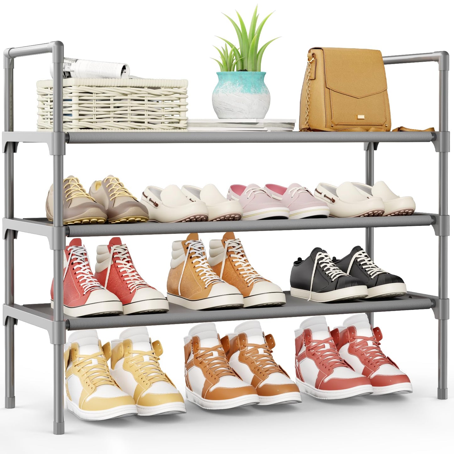 Kitsure Shoe Rack - 3-Tier Shoe Organizer, Shoe Rack for Closet, Entryway, Bedroom, Easy- Assembly Storage Shelf with Side Handles, 27.6" Wide - 3 Tiers, Black