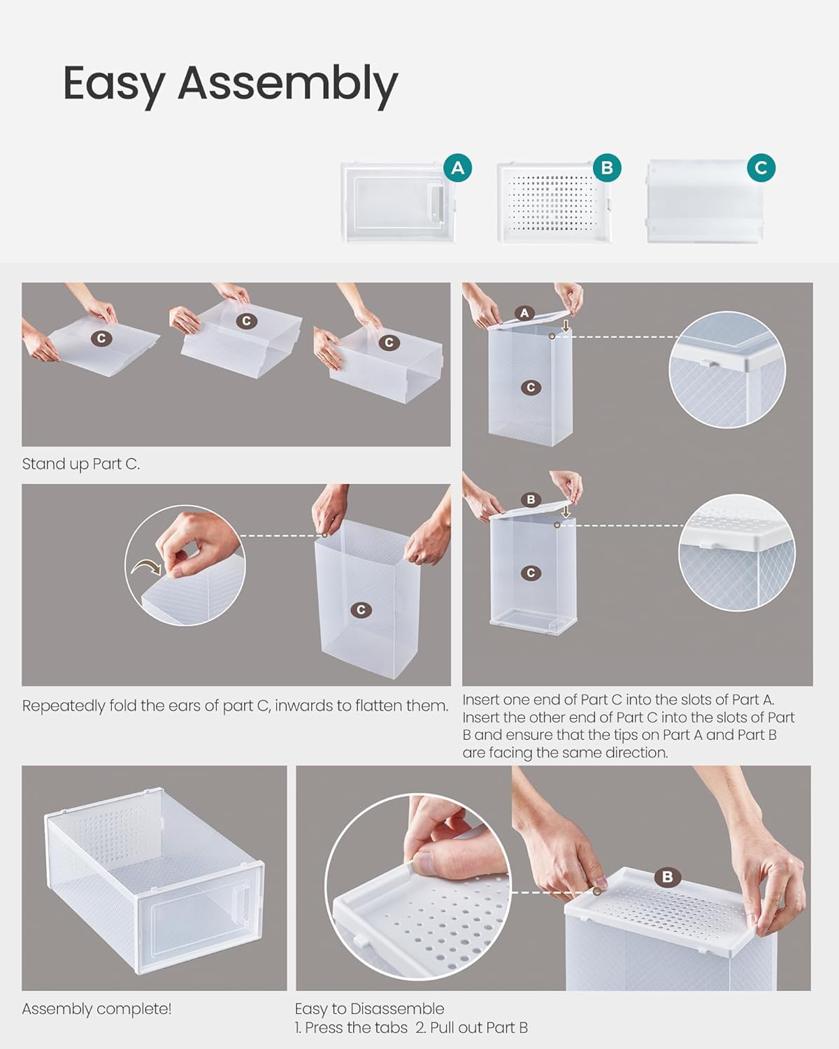 SONGMICS Shoe Boxes, Pack of 12 Shoe Storage Organizers, Stackable Clear Plastic Boxes for Closet, Sneakers, 13.1 x 9.1 x 5.6 Inches, Transparent and White ULSP12SWT