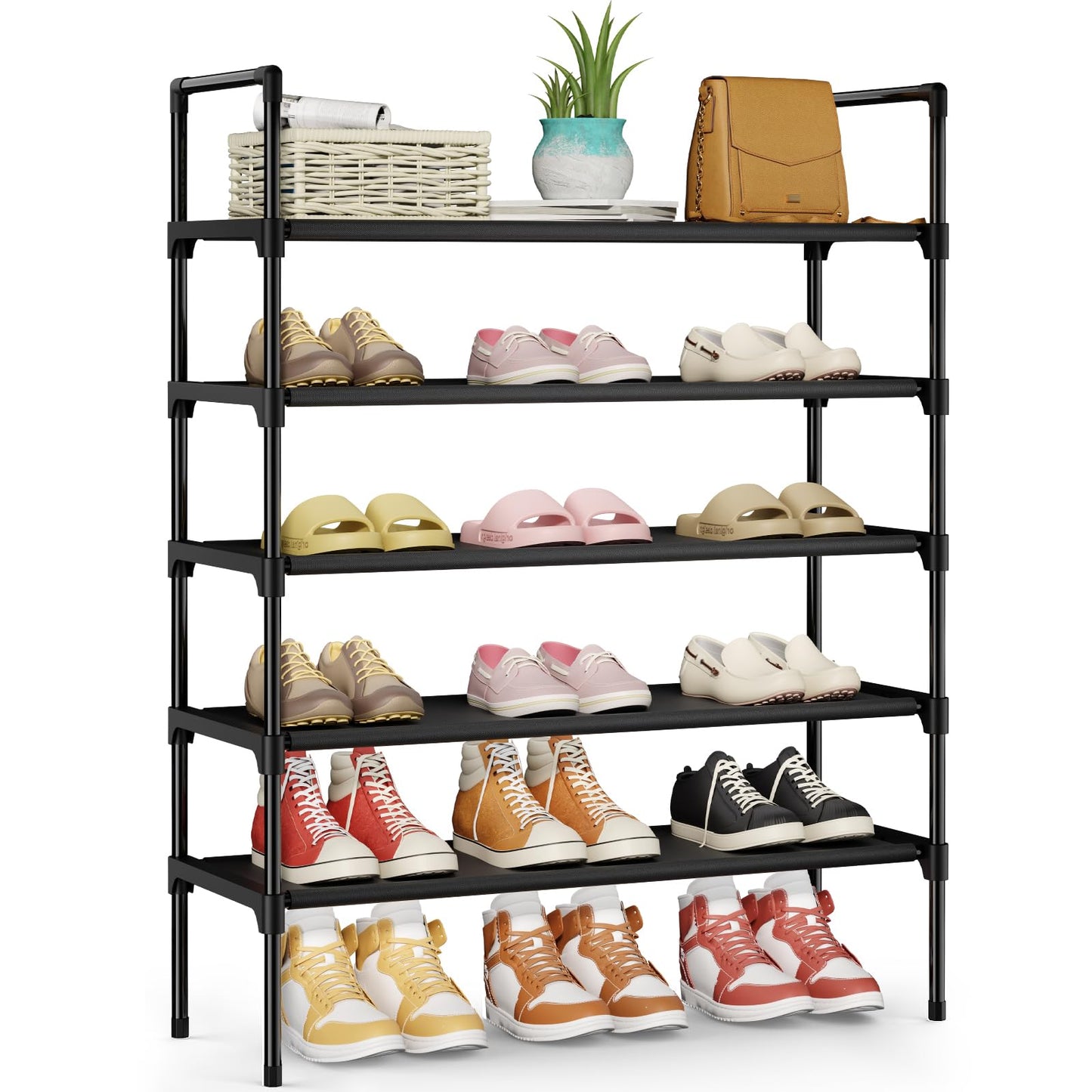 Kitsure Shoe Rack - 3-Tier Shoe Organizer, Shoe Rack for Closet, Entryway, Bedroom, Easy- Assembly Storage Shelf with Side Handles, 27.6" Wide - 3 Tiers, Black