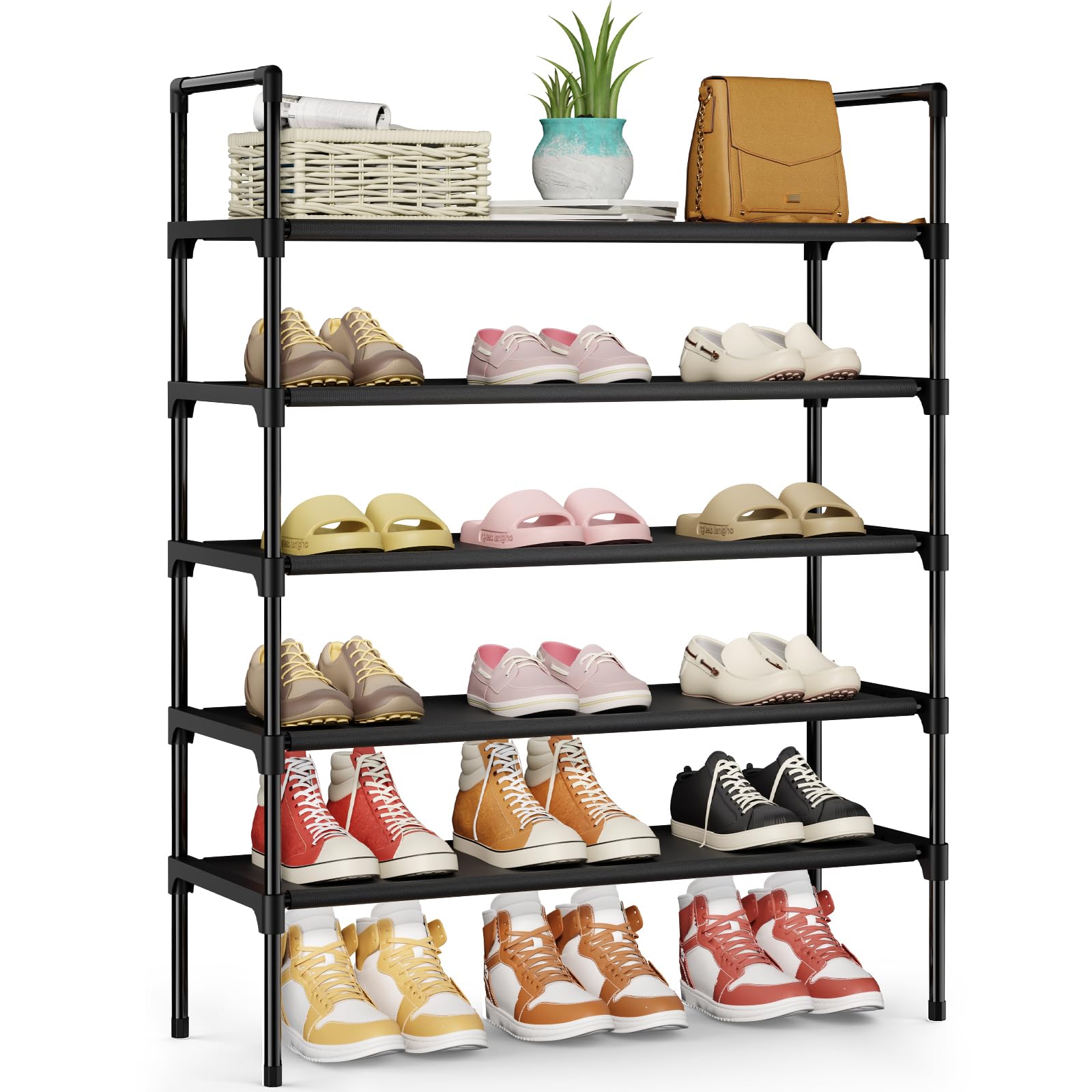 Kitsure Shoe Rack - 3-Tier Shoe Organizer, Shoe Rack for Closet, Entryway, Bedroom, Easy- Assembly Storage Shelf with Side Handles, 27.6" Wide - 3 Tiers, Black