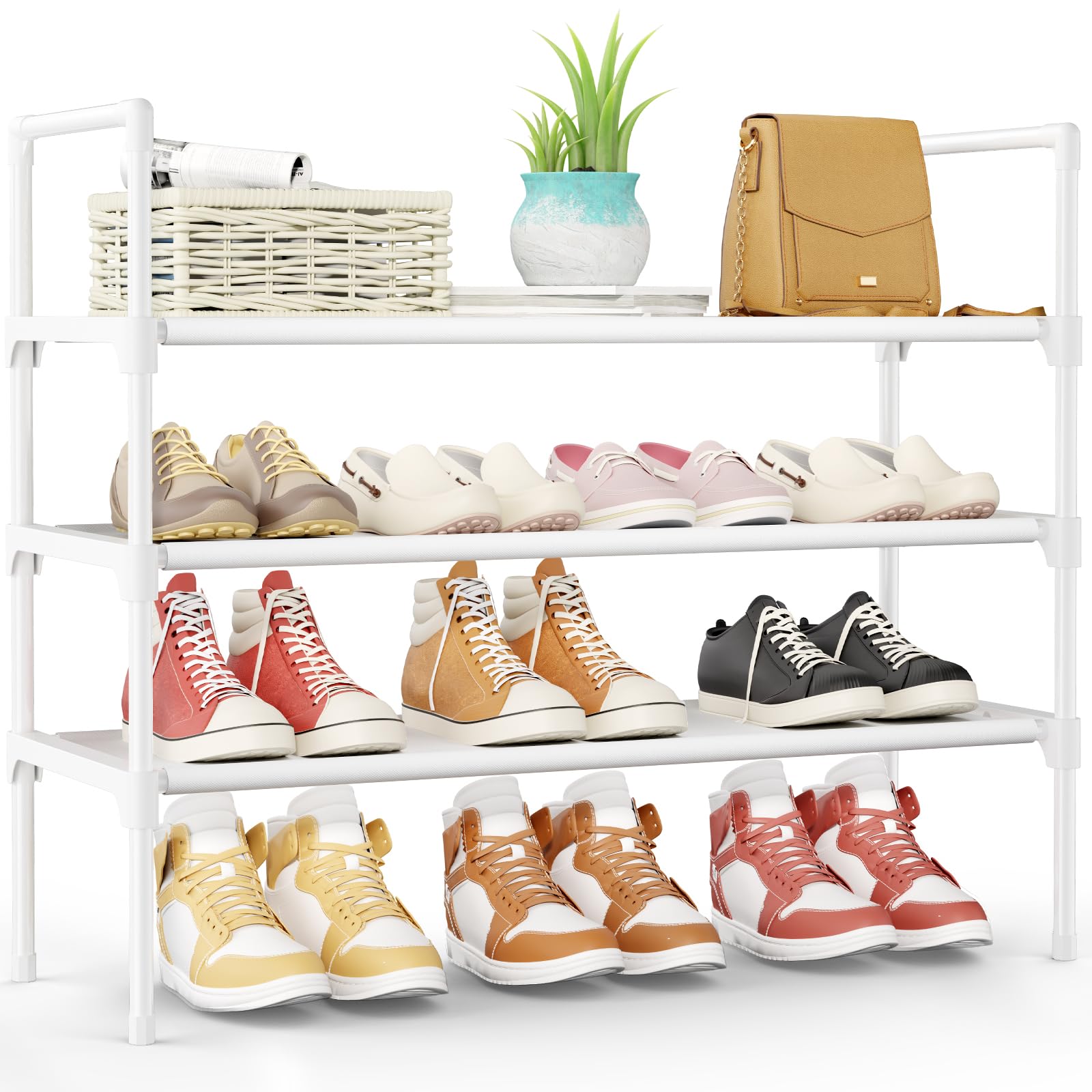 Kitsure Shoe Rack - 3-Tier Shoe Organizer, Shoe Rack for Closet, Entryway, Bedroom, Easy- Assembly Storage Shelf with Side Handles, 27.6" Wide - 3 Tiers, Black