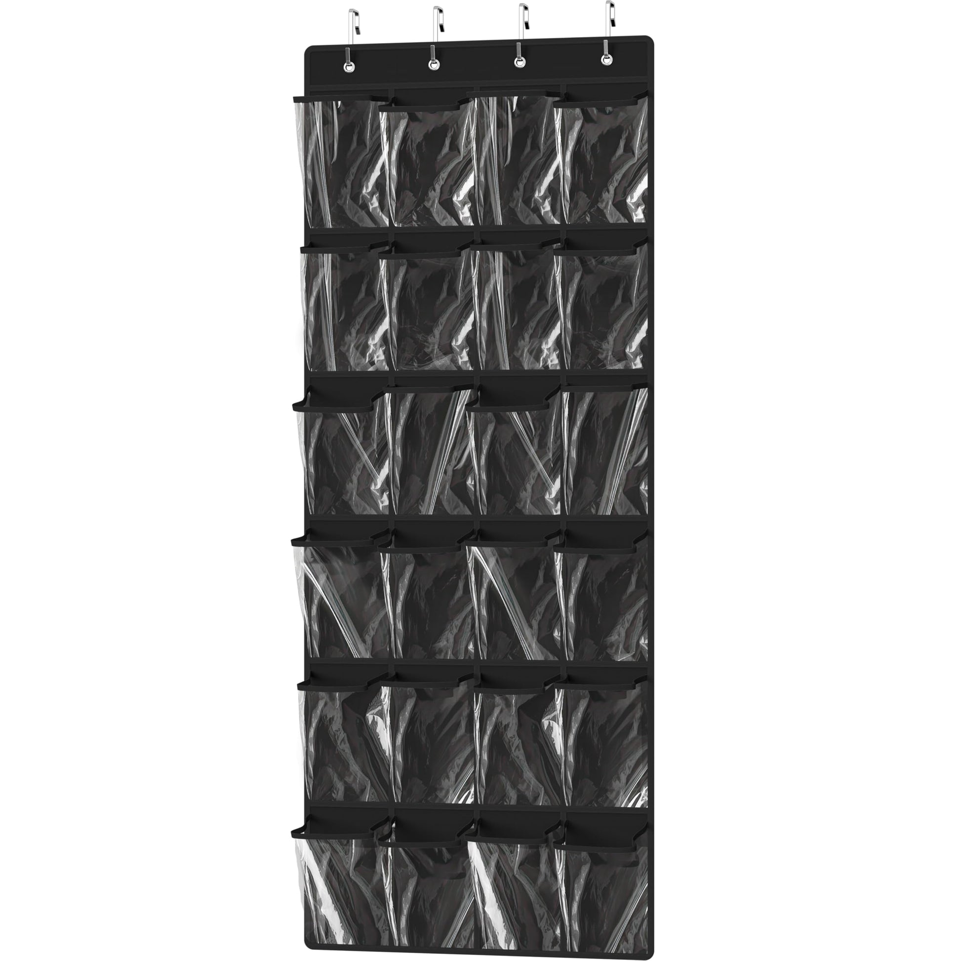 Simple Houseware 24 Pockets - Crystal Clear Over The Door Hanging Shoe Organizer, Gray (64'' x 19'')