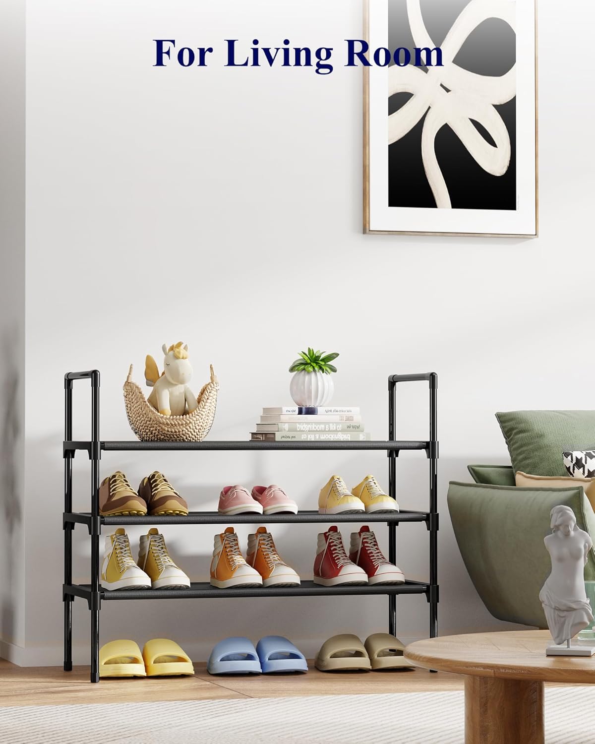 Kitsure Shoe Rack - 3-Tier Shoe Organizer, Shoe Rack for Closet, Entryway, Bedroom, Easy- Assembly Storage Shelf with Side Handles, 27.6" Wide - 3 Tiers, Black