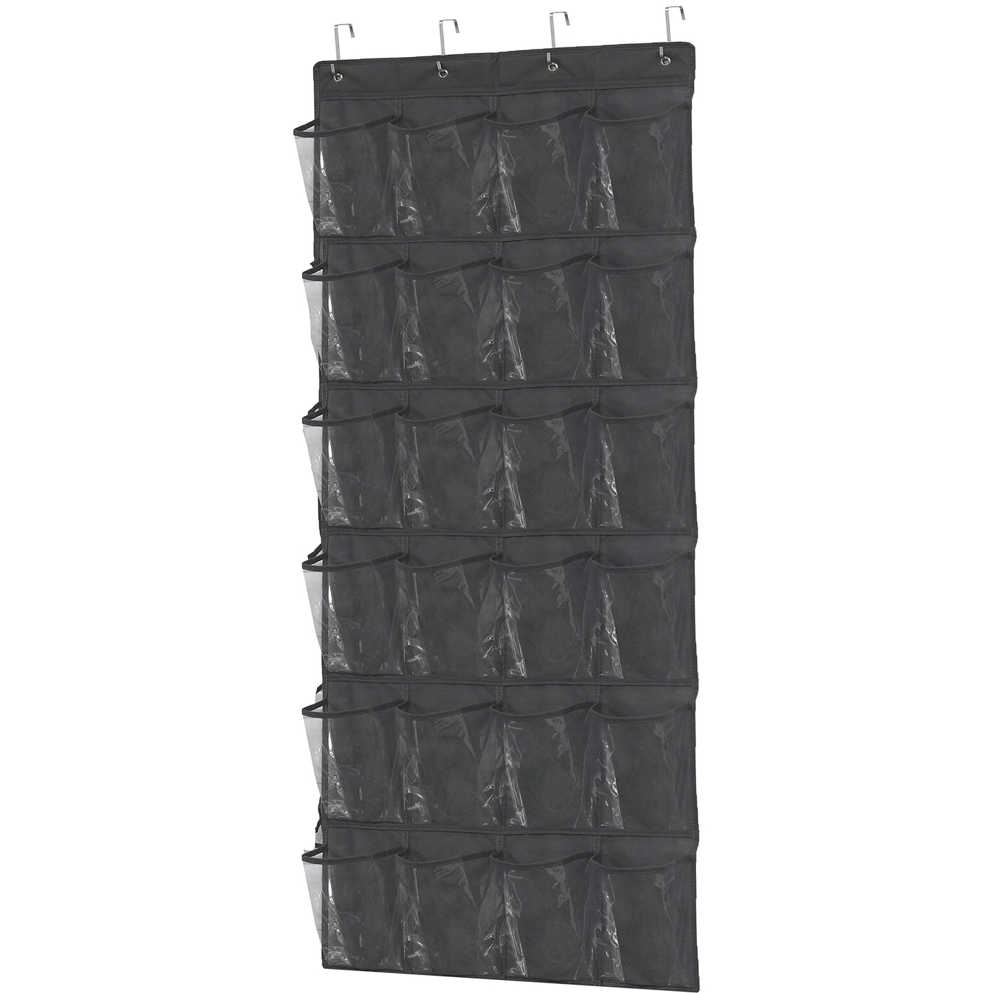 Simple Houseware 24 Pockets - Crystal Clear Over The Door Hanging Shoe Organizer, Gray (64'' x 19'')