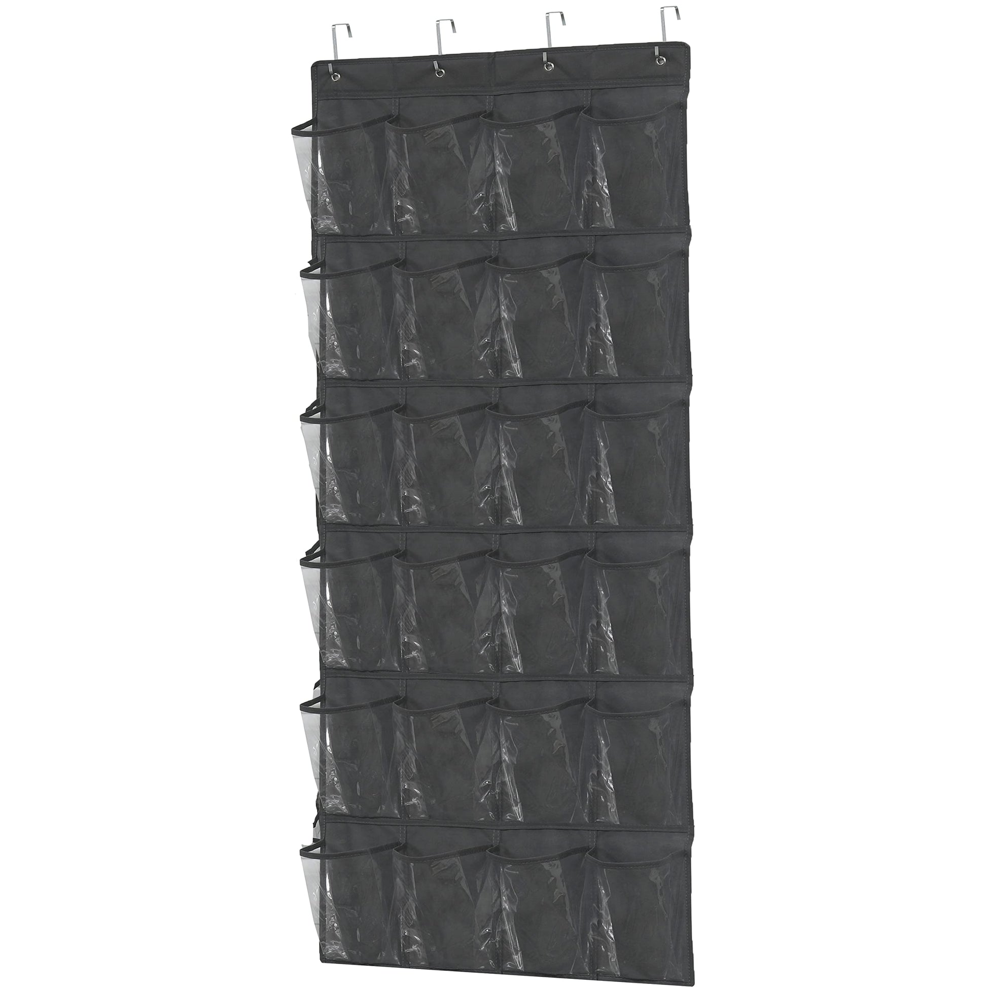 Simple Houseware 24 Pockets - Crystal Clear Over The Door Hanging Shoe Organizer, Gray (64'' x 19'')