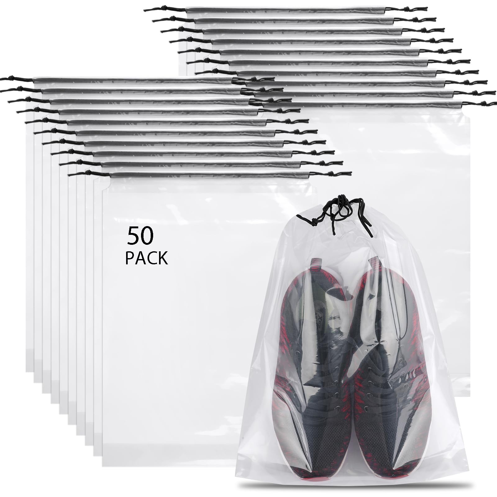 20 Pack Shoe Bags for Travel, 15.7" x 11.8" Clear Travel Shoe Bags for Packing, Large Waterproof Portable Drawstring Travel Shoe Storage Bag Travel Essentials Women for and Men