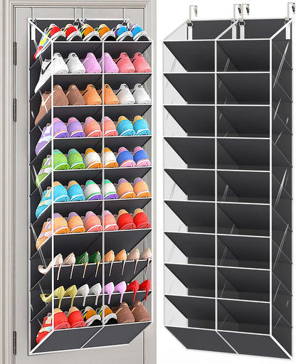 UVIAHOMI 20-30 Pairs Over the Door Shoe Organizer, Clear Pockets Hanging Shoe Storage for Closet, 10-Tier Door Shoes Rack, Handing Shoes Holder Fit All the Family's Sneakers, Boots, Heels, Black