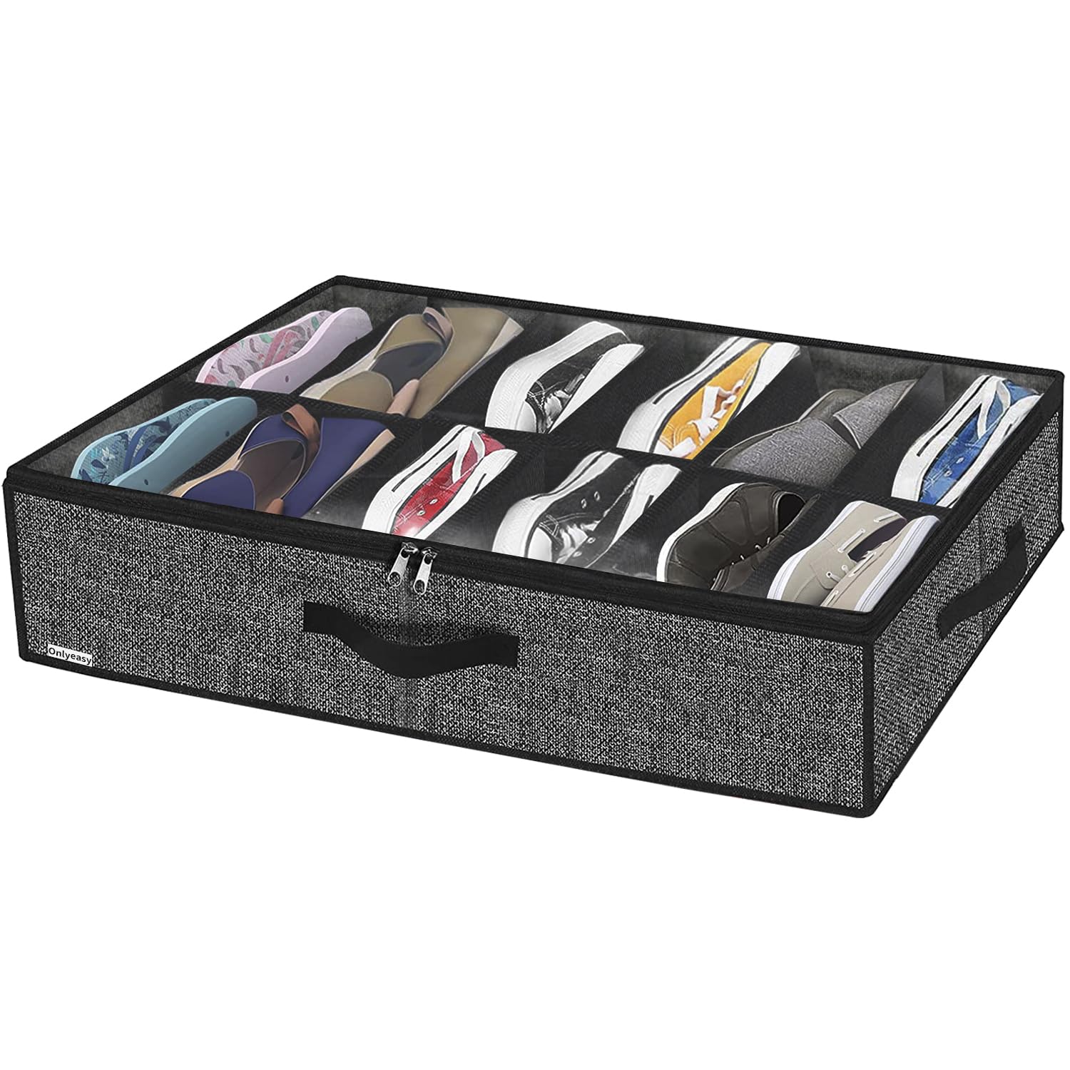 Onlyeasy Sturdy Under Bed Shoe Storage Organizer, Set of 2, Fit 12 to 24 Pairs, Underbed Shoes Closet Storage Solution with Clear Window, Breathable, L29.3 x W23.6 x H5.9, Linen-like Black, MXAUBSB2P