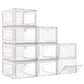 7 code Thicken & Sturdy Clear Shoe Storage Organizer with Magnetic Door, Stackable Boxes for Closet, Foldable Shoe Rack for Sneaker Boot Container, Plastic Shoe Cabinet Shoe Box 6 Pack, Black