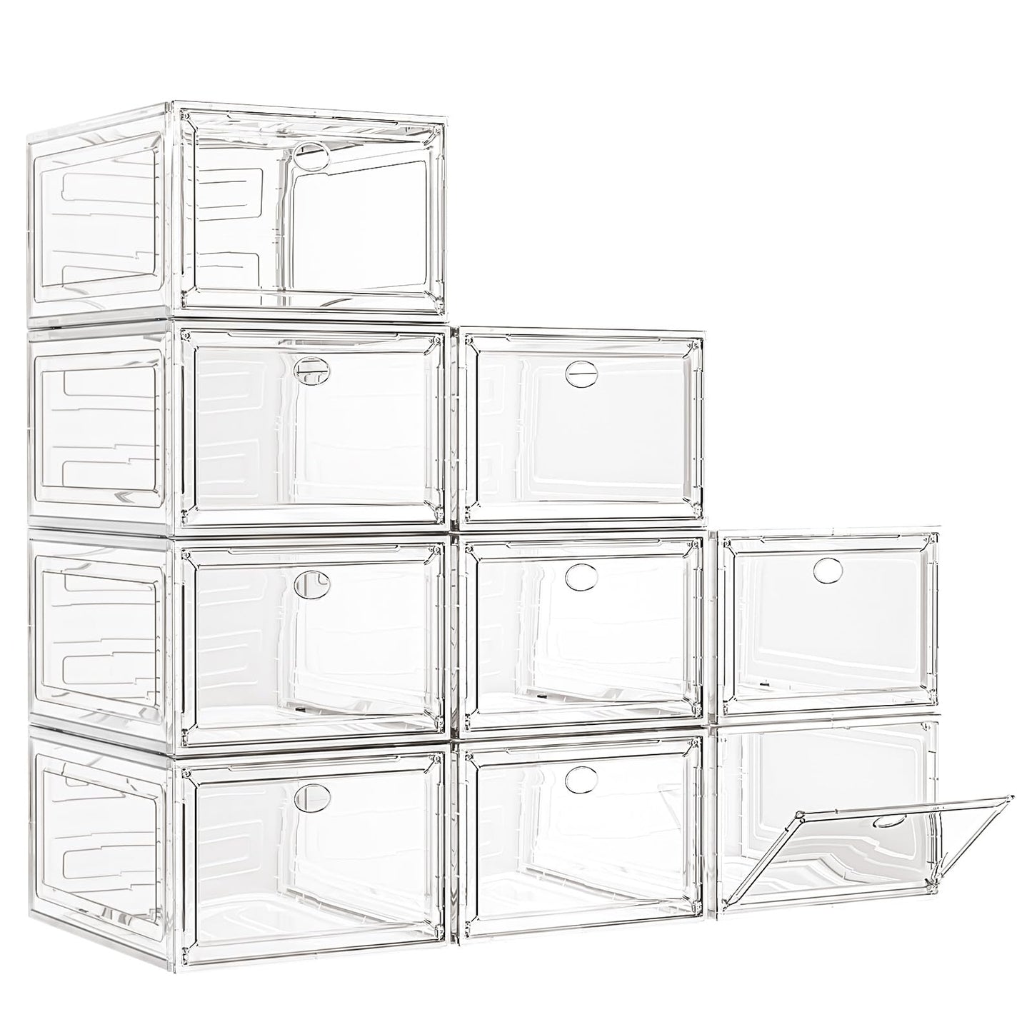 7 code Thicken & Sturdy Clear Shoe Storage Organizer with Magnetic Door, Stackable Boxes for Closet, Foldable Shoe Rack for Sneaker Boot Container, Plastic Shoe Cabinet Shoe Box 6 Pack, Black