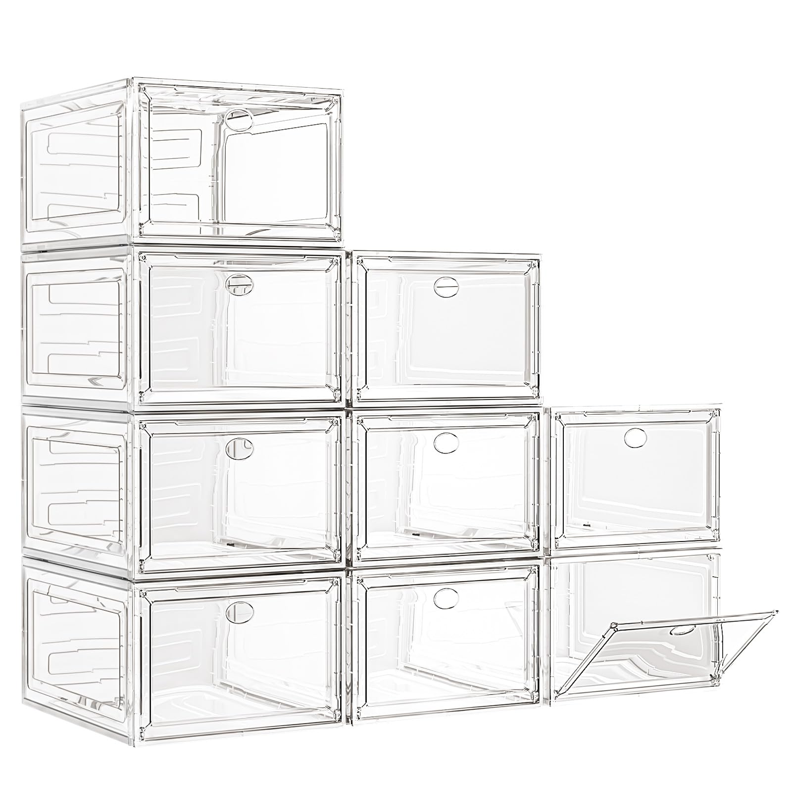 7 code Thicken & Sturdy Clear Shoe Storage Organizer with Magnetic Door, Stackable Boxes for Closet, Foldable Shoe Rack for Sneaker Boot Container, Plastic Shoe Cabinet Shoe Box 6 Pack, Black