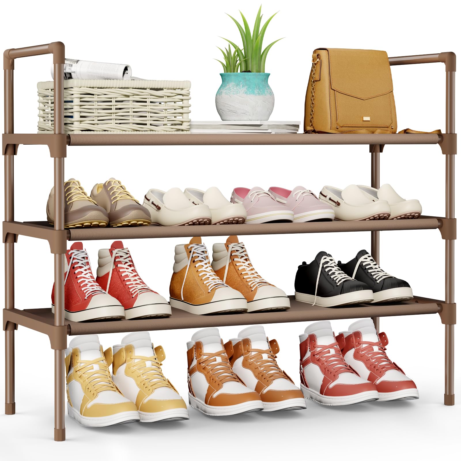 Kitsure Shoe Rack - 3-Tier Shoe Organizer, Shoe Rack for Closet, Entryway, Bedroom, Easy- Assembly Storage Shelf with Side Handles, 27.6" Wide - 3 Tiers, Black