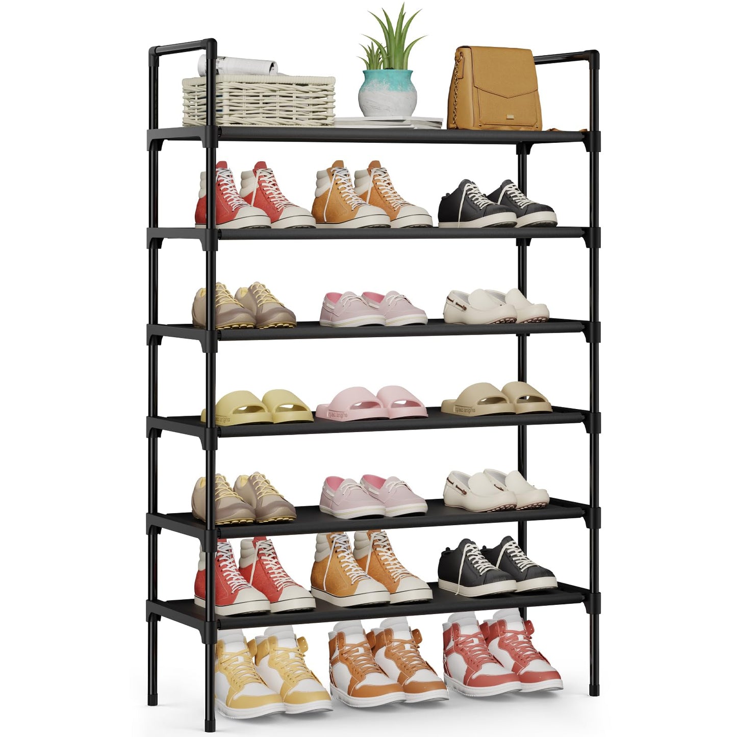 Kitsure Shoe Rack - 3-Tier Shoe Organizer, Shoe Rack for Closet, Entryway, Bedroom, Easy- Assembly Storage Shelf with Side Handles, 27.6" Wide - 3 Tiers, Black
