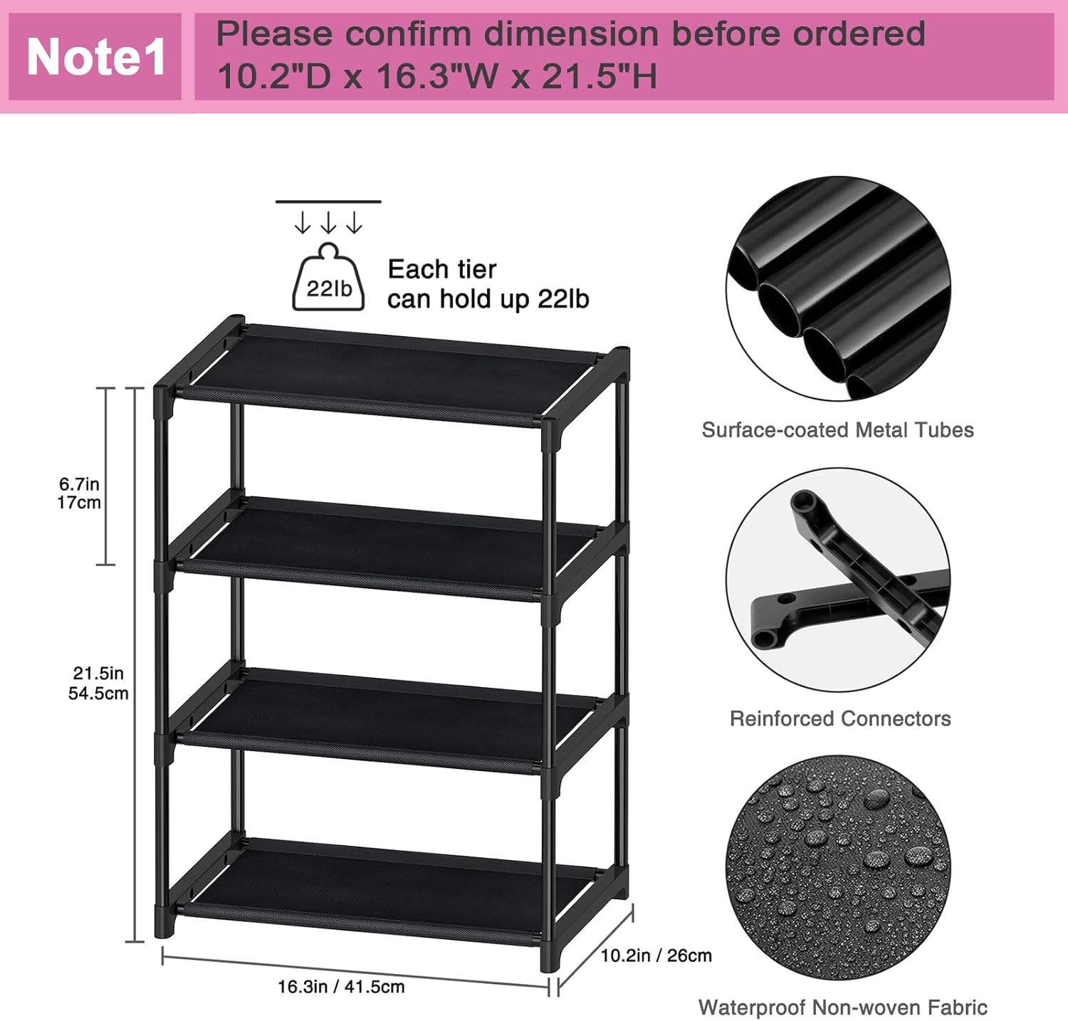 Autonomier 4 Tier Extra Small Shoe Rack (16.3" Wide), Narrow Stackable Kids Toddler Adult Shoe Storage Organizer Shelf for Closet Floor Entryway Bedroom, Space Saver Shoe Rack Organization Shelves