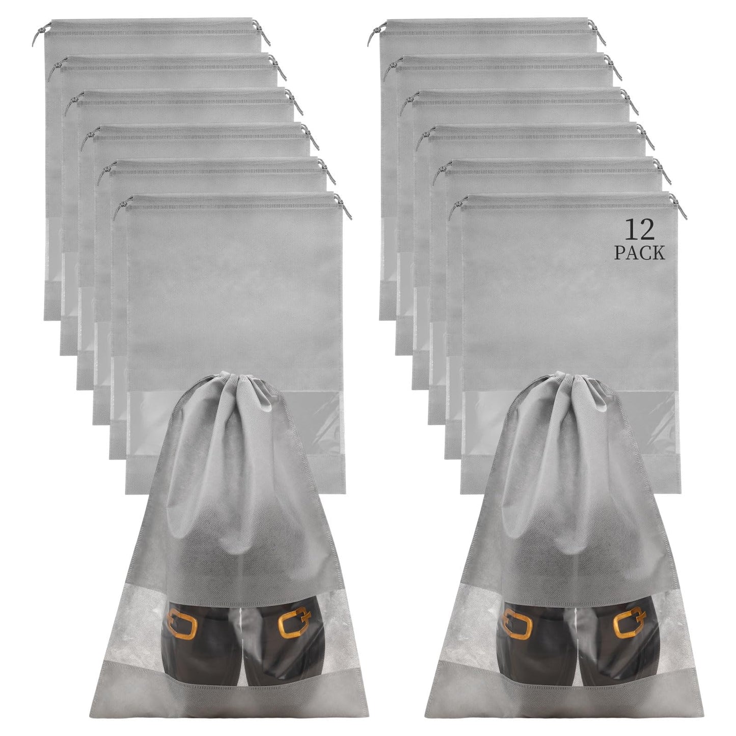 10 Pcs Portable Travel Shoe Bags, 17.3 x 12.6 Inches Waterproof Non-Woven Shoe Organizers Storage Bags, Large Drawstring Shoes Pouch Packing Organizers with Rope for Men, Women, Children