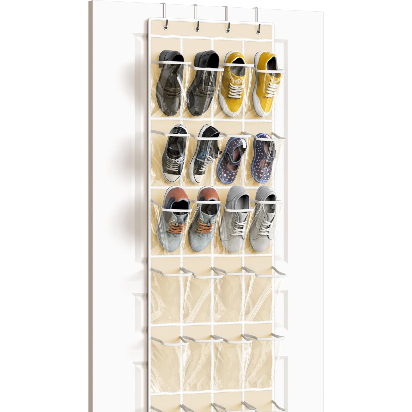 Simple Houseware 24 Pockets - Crystal Clear Over The Door Hanging Shoe Organizer, Gray (64'' x 19'')