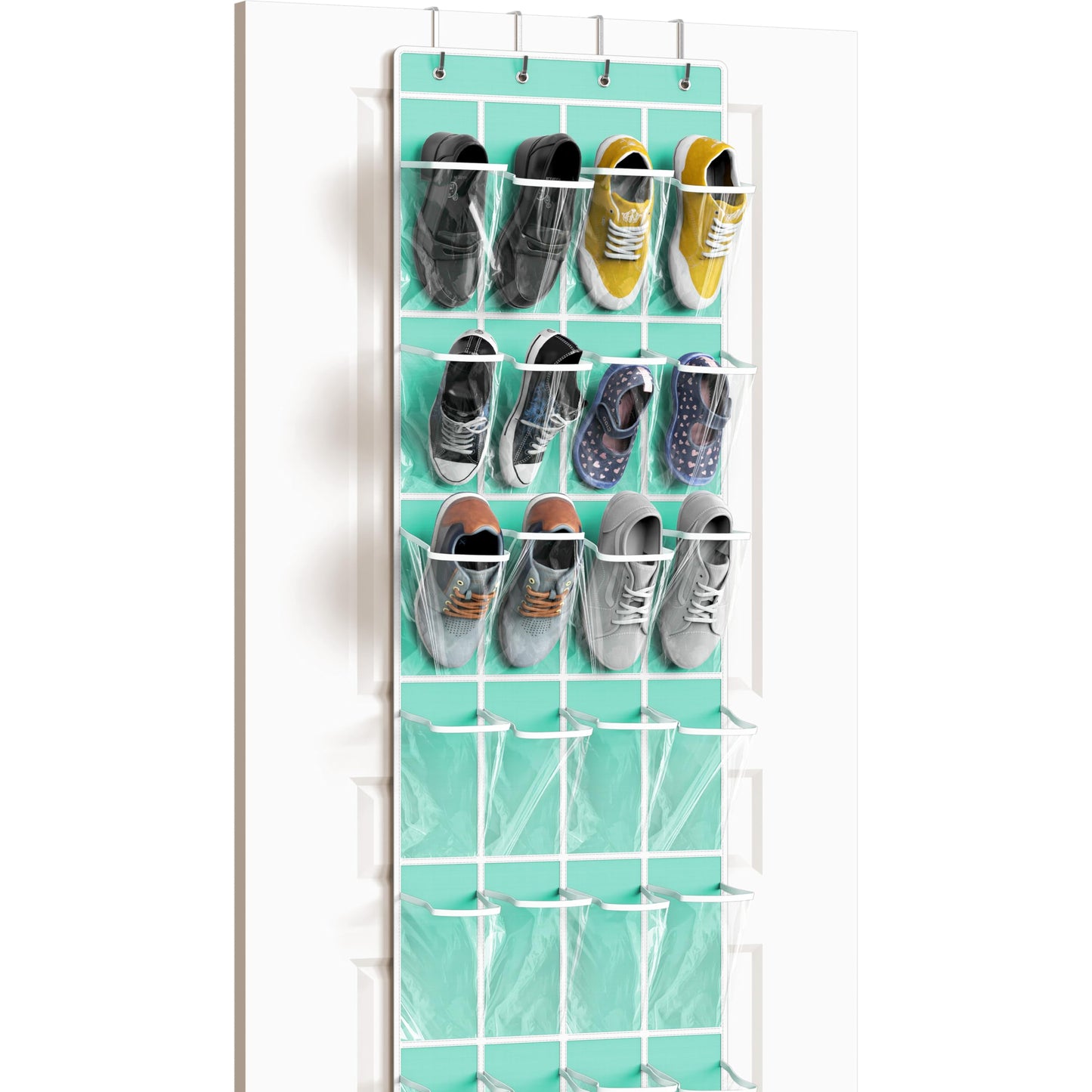 Simple Houseware 24 Pockets - Crystal Clear Over The Door Hanging Shoe Organizer, Gray (64'' x 19'')