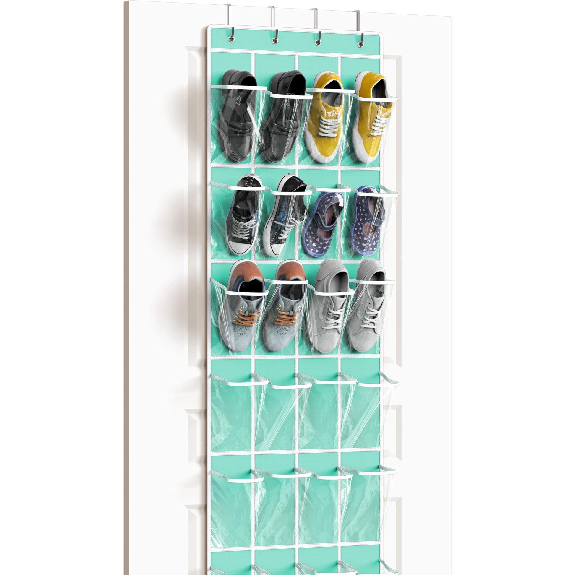 Simple Houseware 24 Pockets - Crystal Clear Over The Door Hanging Shoe Organizer, Gray (64'' x 19'')