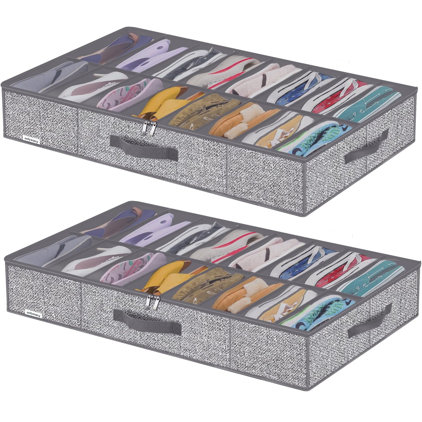 Onlyeasy Sturdy Under Bed Shoe Storage Organizer, Set of 2, Fit 12 to 24 Pairs, Underbed Shoes Closet Storage Solution with Clear Window, Breathable, L29.3 x W23.6 x H5.9, Linen-like Black, MXAUBSB2P