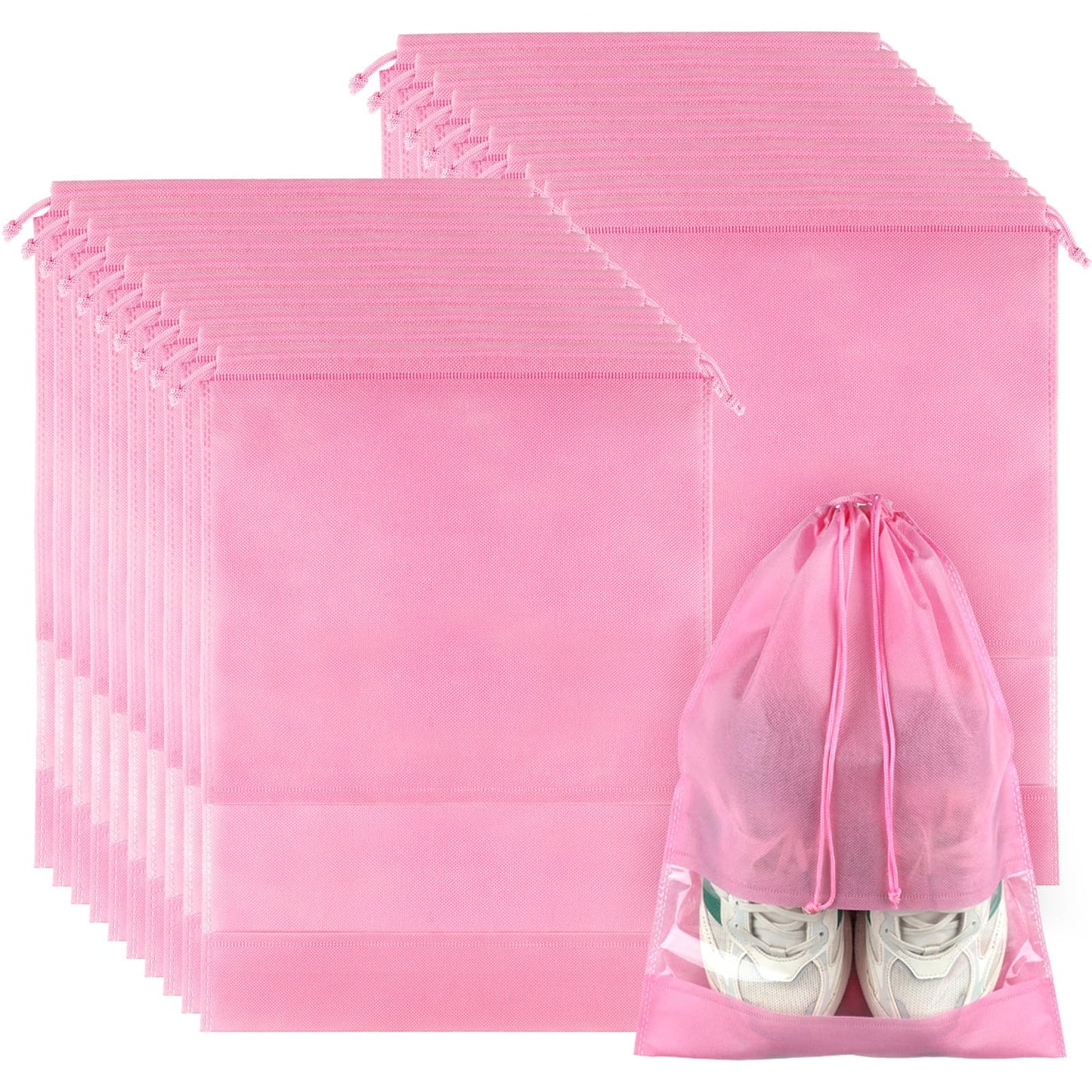 12 Pack Large Shoe Bags for Packing with Clear Window, Dustproof Drawstring Travel Shoe Storage Bags for Men & Women, Black