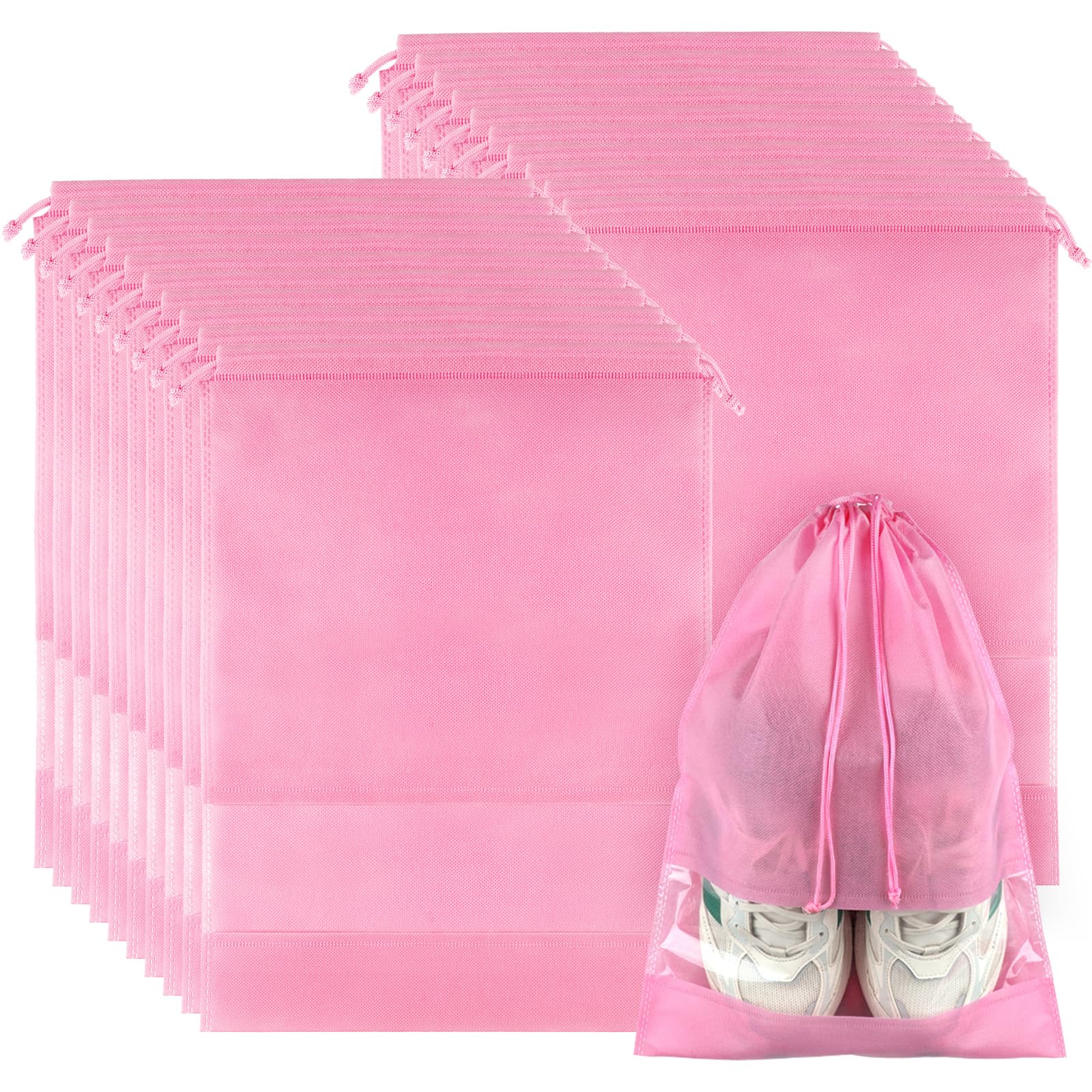 12 Pack Large Shoe Bags for Packing with Clear Window, Dustproof Drawstring Travel Shoe Storage Bags for Men & Women, Black