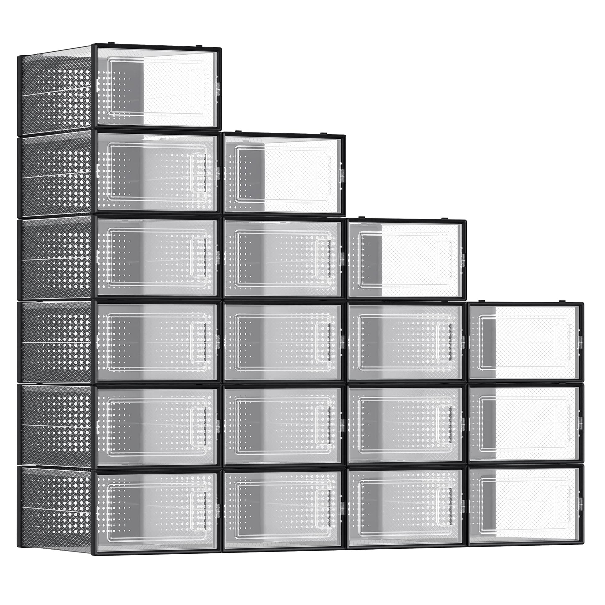 SONGMICS Shoe Boxes, Pack of 12 Shoe Storage Organizers, Stackable Clear Plastic Boxes for Closet, Sneakers, 13.1 x 9.1 x 5.6 Inches, Transparent and White ULSP12SWT
