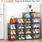 7 code Thicken & Sturdy Clear Shoe Storage Organizer with Magnetic Door, Stackable Boxes for Closet, Foldable Shoe Rack for Sneaker Boot Container, Plastic Shoe Cabinet Shoe Box 6 Pack, Black