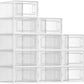 SONGMICS Shoe Boxes, Pack of 12 Shoe Storage Organizers, Stackable Clear Plastic Boxes for Closet, Sneakers, 13.1 x 9.1 x 5.6 Inches, Transparent and White ULSP12SWT
