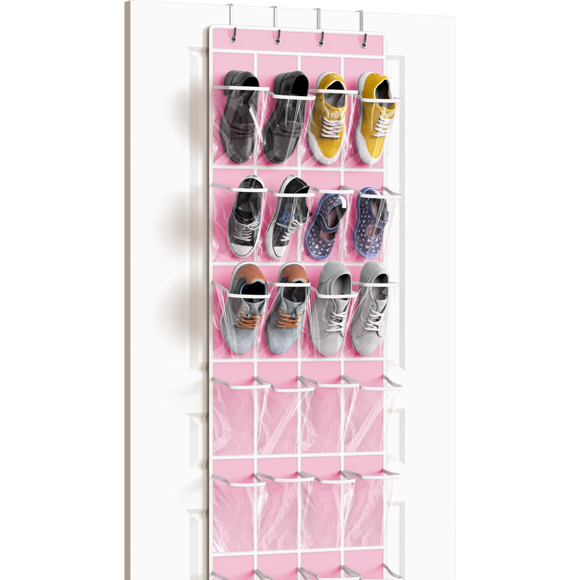 Simple Houseware 24 Pockets - Crystal Clear Over The Door Hanging Shoe Organizer, Gray (64'' x 19'')