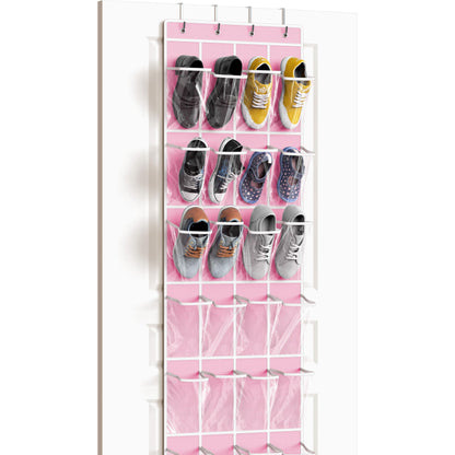 Simple Houseware 24 Pockets - Crystal Clear Over The Door Hanging Shoe Organizer, Gray (64'' x 19'')