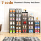 7 code Thicken & Sturdy Clear Shoe Storage Organizer with Magnetic Door, Stackable Boxes for Closet, Foldable Shoe Rack for Sneaker Boot Container, Plastic Shoe Cabinet Shoe Box 6 Pack, Black