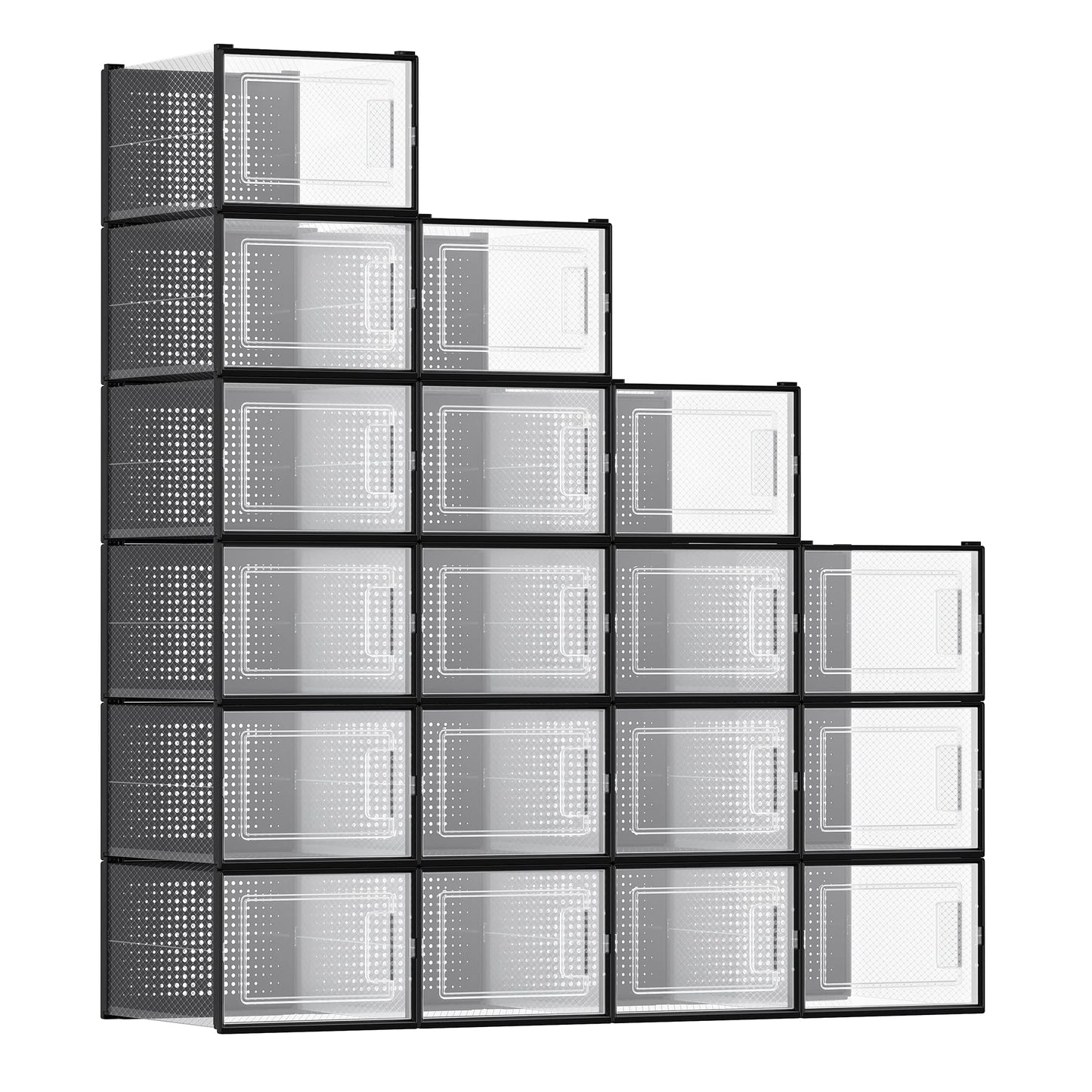 SONGMICS Shoe Boxes, Pack of 12 Shoe Storage Organizers, Stackable Clear Plastic Boxes for Closet, Sneakers, 13.1 x 9.1 x 5.6 Inches, Transparent and White ULSP12SWT