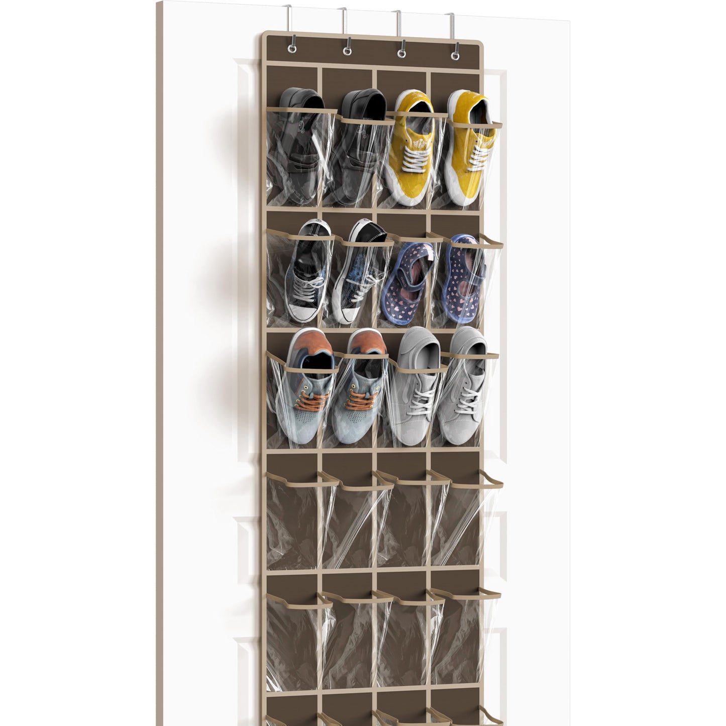 Simple Houseware 24 Pockets - Crystal Clear Over The Door Hanging Shoe Organizer, Gray (64'' x 19'')