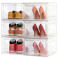 7 code Thicken & Sturdy Clear Shoe Storage Organizer with Magnetic Door, Stackable Boxes for Closet, Foldable Shoe Rack for Sneaker Boot Container, Plastic Shoe Cabinet Shoe Box 6 Pack, Black