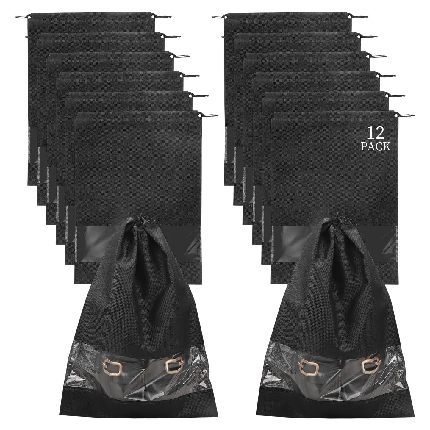 10 Pcs Portable Travel Shoe Bags, 17.3 x 12.6 Inches Waterproof Non-Woven Shoe Organizers Storage Bags, Large Drawstring Shoes Pouch Packing Organizers with Rope for Men, Women, Children