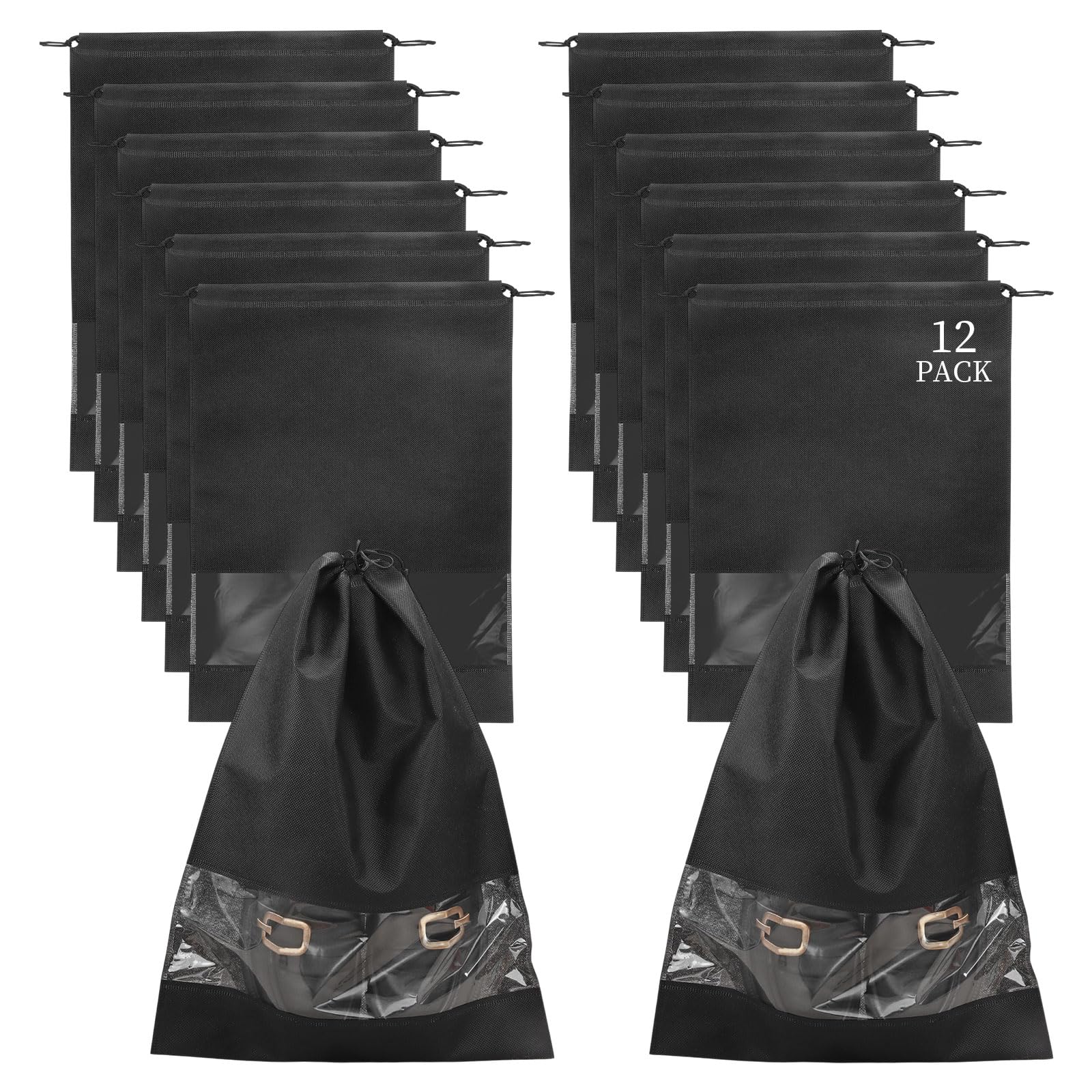 10 Pcs Portable Travel Shoe Bags, 17.3 x 12.6 Inches Waterproof Non-Woven Shoe Organizers Storage Bags, Large Drawstring Shoes Pouch Packing Organizers with Rope for Men, Women, Children