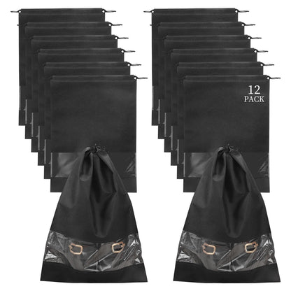 10 Pcs Portable Travel Shoe Bags, 17.3 x 12.6 Inches Waterproof Non-Woven Shoe Organizers Storage Bags, Large Drawstring Shoes Pouch Packing Organizers with Rope for Men, Women, Children